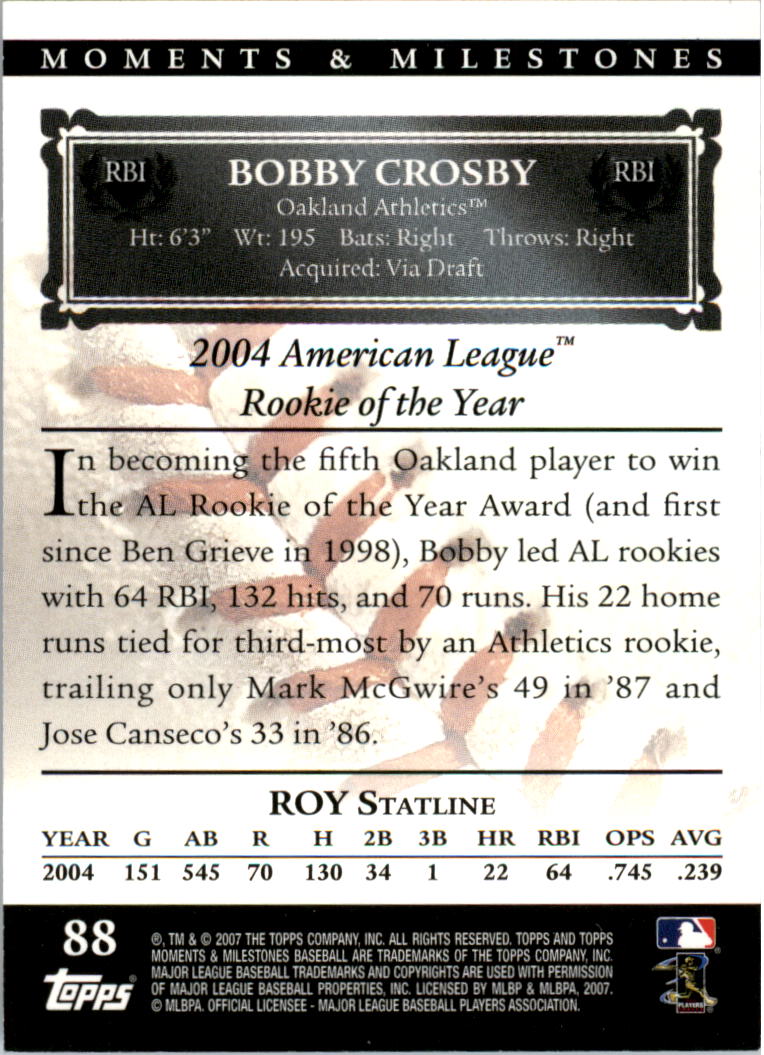 2007 Topps Moments and Milestones Black #88-16 Bobby Crosby/RBI 16 back image
