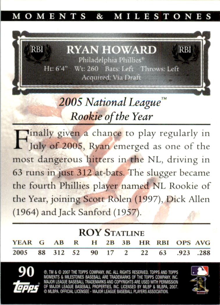 2007 Topps Moments and Milestones Black #90-4 Ryan Howard/RBI 4 back image