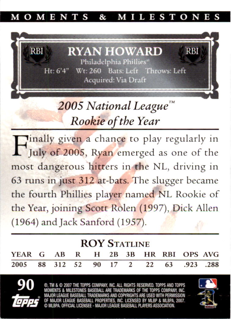 2007 Topps Moments and Milestones Black #90-35 Ryan Howard/RBI 35 back image