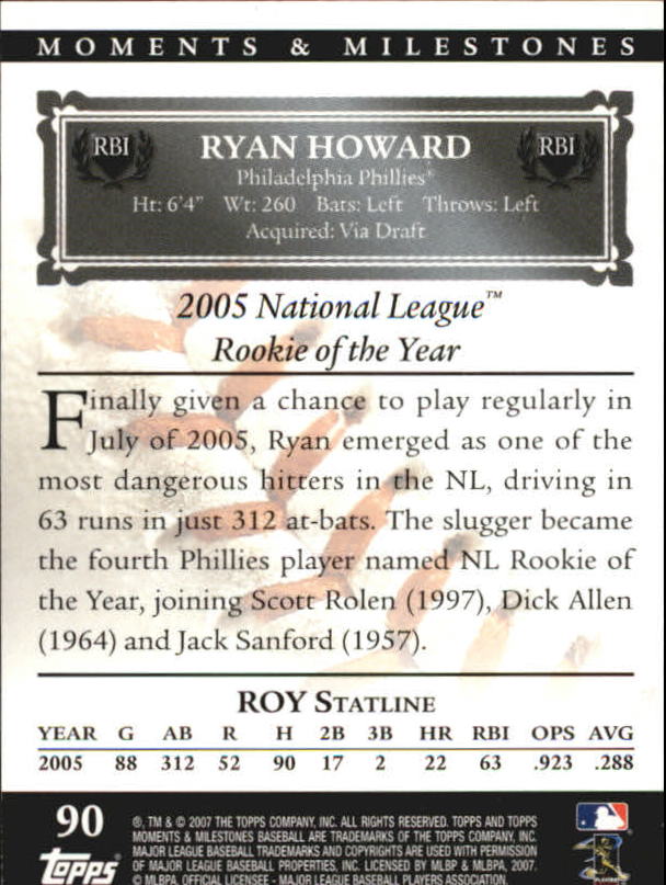 2007 Topps Moments and Milestones Black #90-61 Ryan Howard/RBI 61 back image