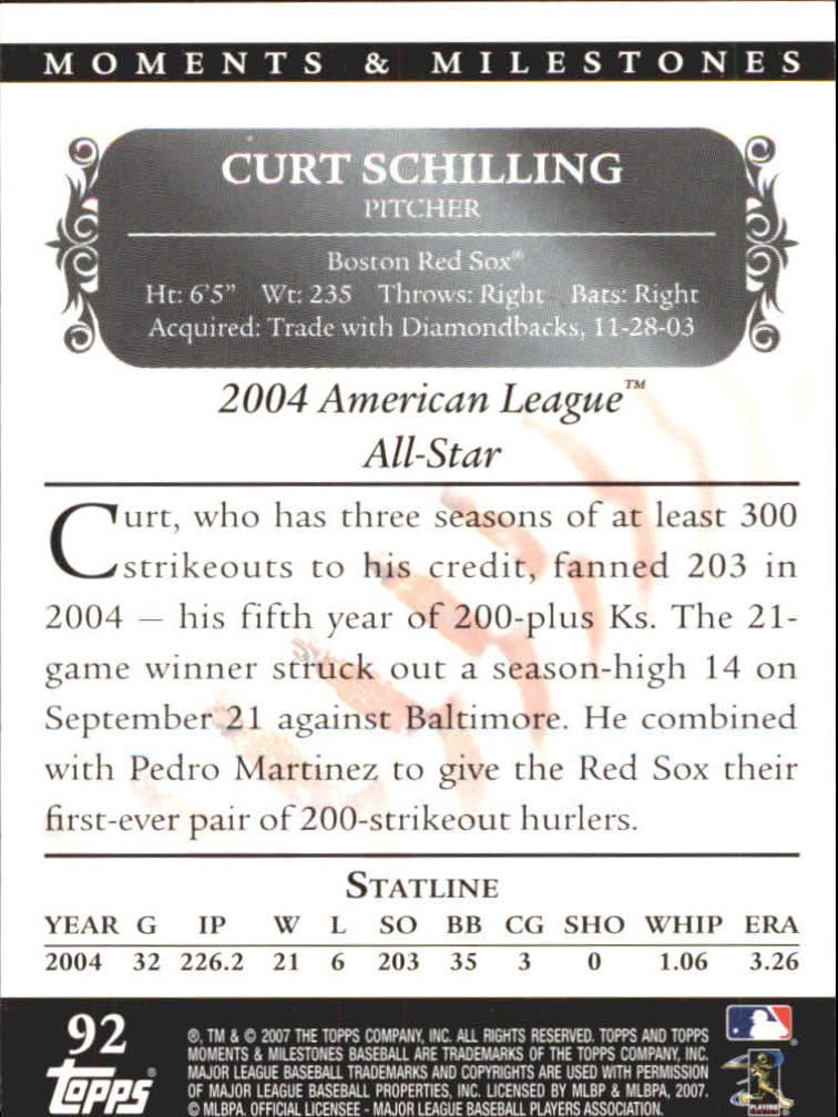 2007 Topps Moments and Milestones Black #92-19 Curt Schilling/SO 19 back image
