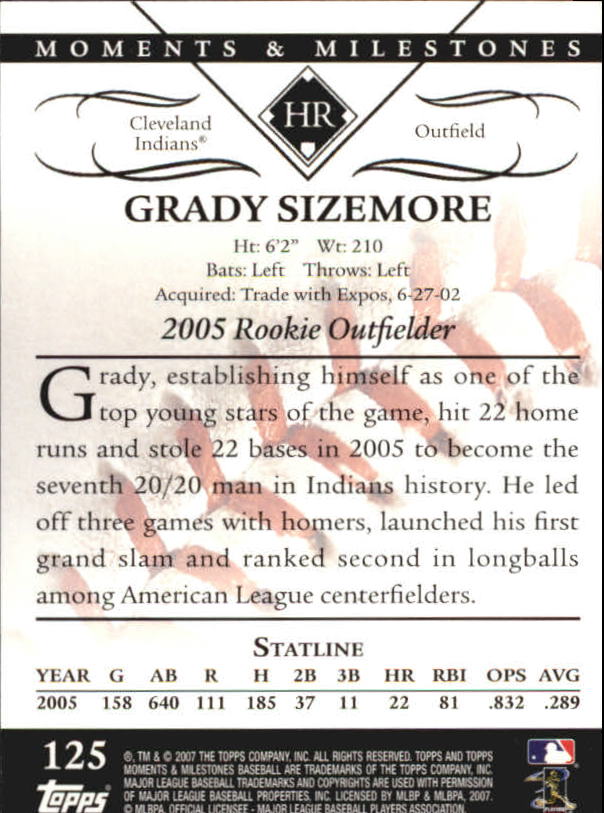 2007 Topps Moments and Milestones Black #125-8 Grady Sizemore/HR 8 back image