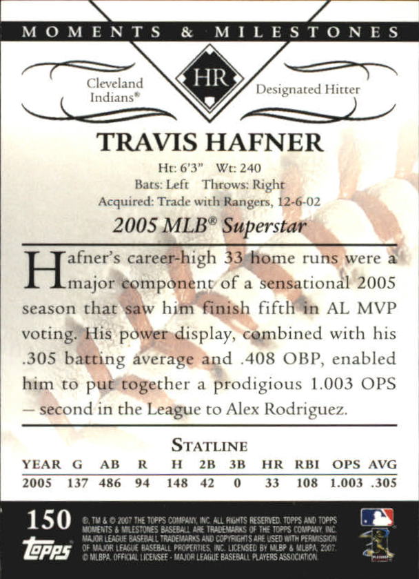 2007 Topps Moments and Milestones Black #150-23 Travis Hafner/HR 23 back image