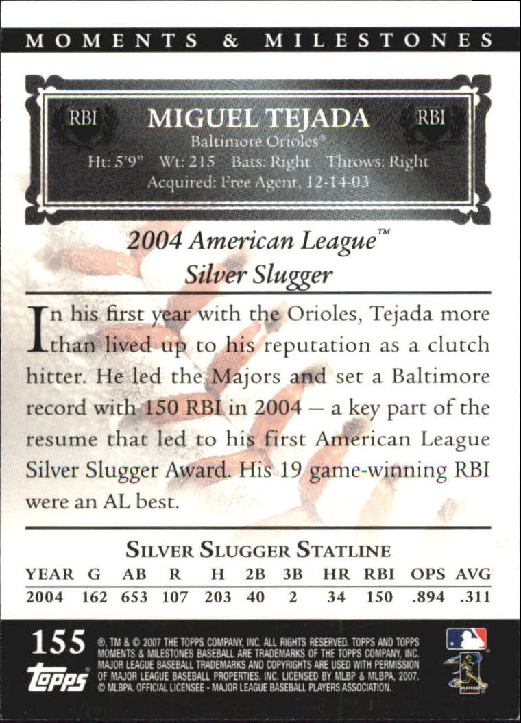 2007 Topps Moments and Milestones Black #155-7 Miguel Tejada/RBI 7 back image