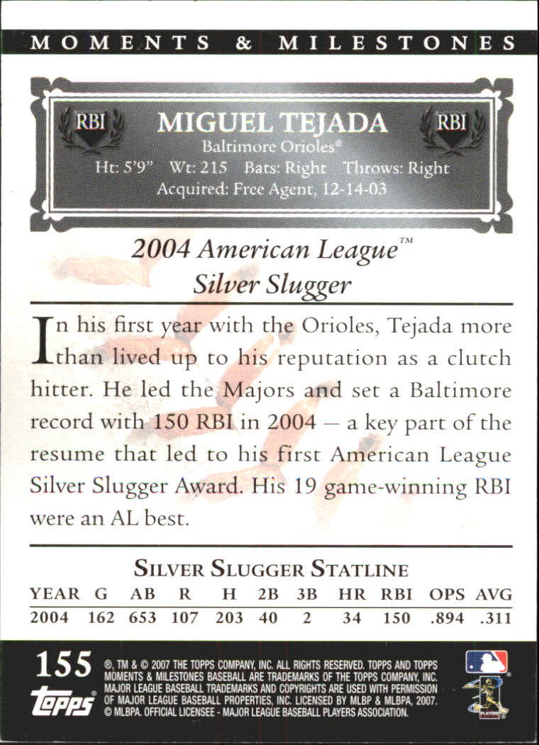 2007 Topps Moments and Milestones Black #155-49 Miguel Tejada/RBI 49 back image