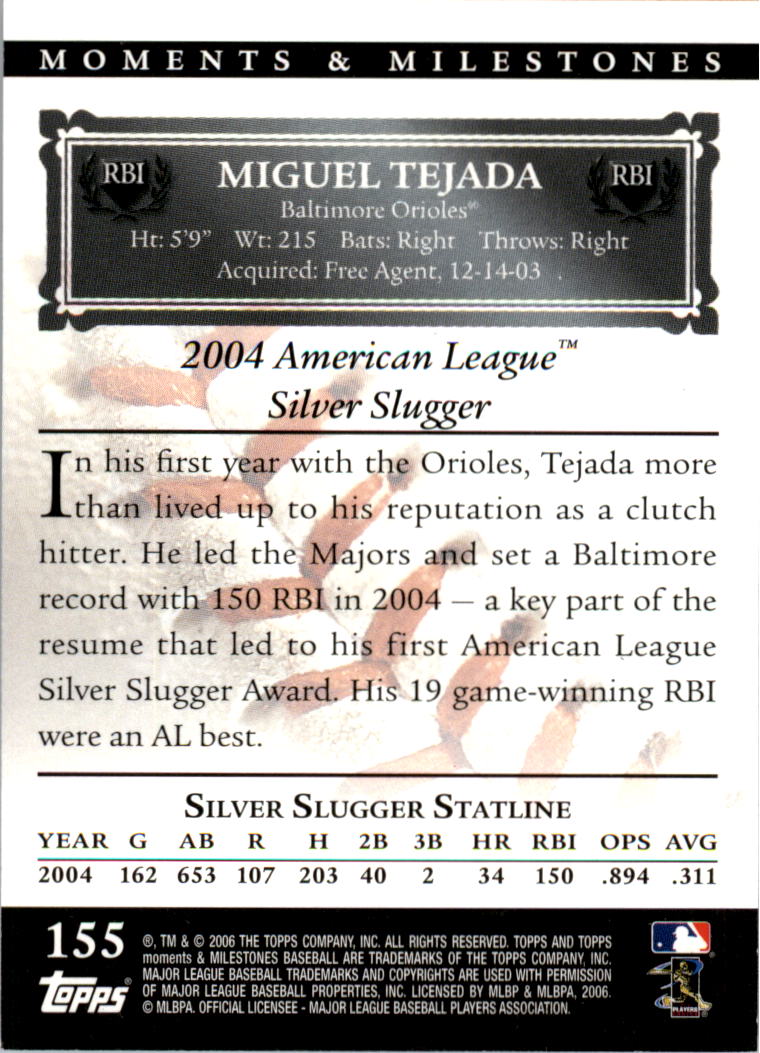 2007 Topps Moments and Milestones Black #155-57 Miguel Tejada/RBI 57 back image
