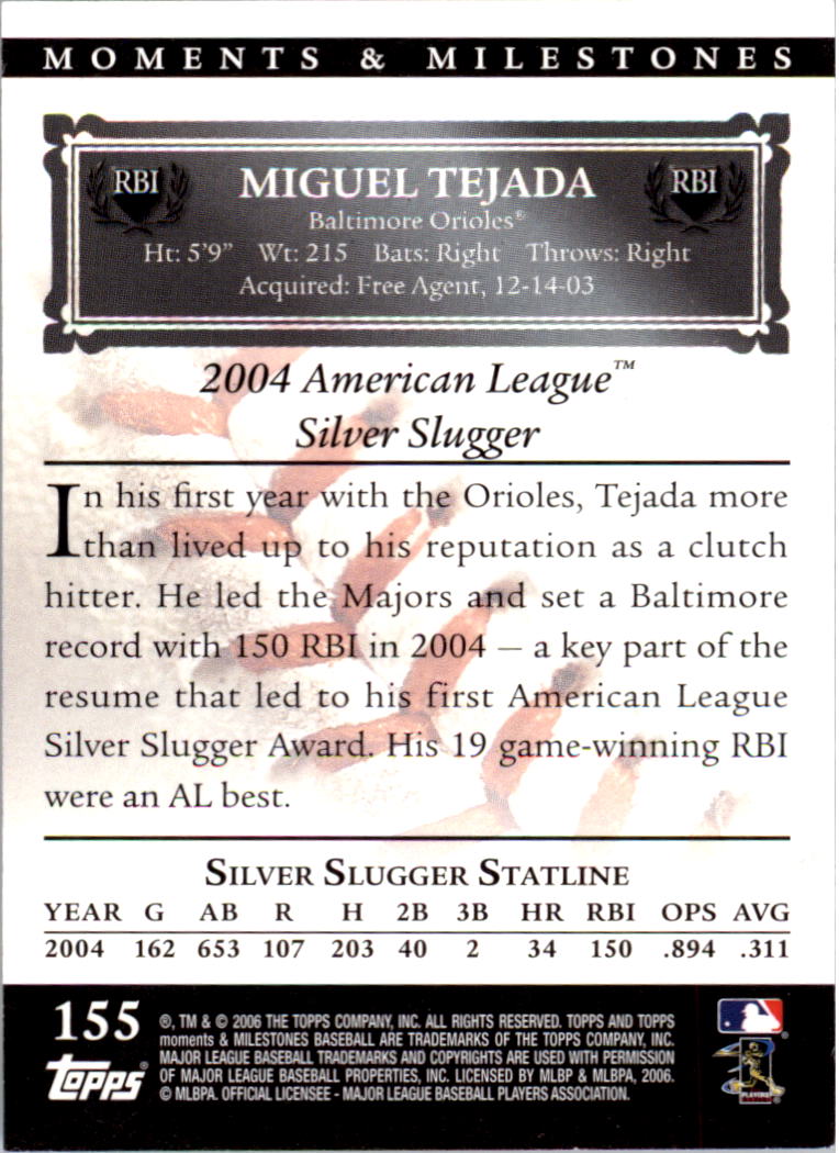 2007 Topps Moments and Milestones Black #155-82 Miguel Tejada/RBI 82 back image