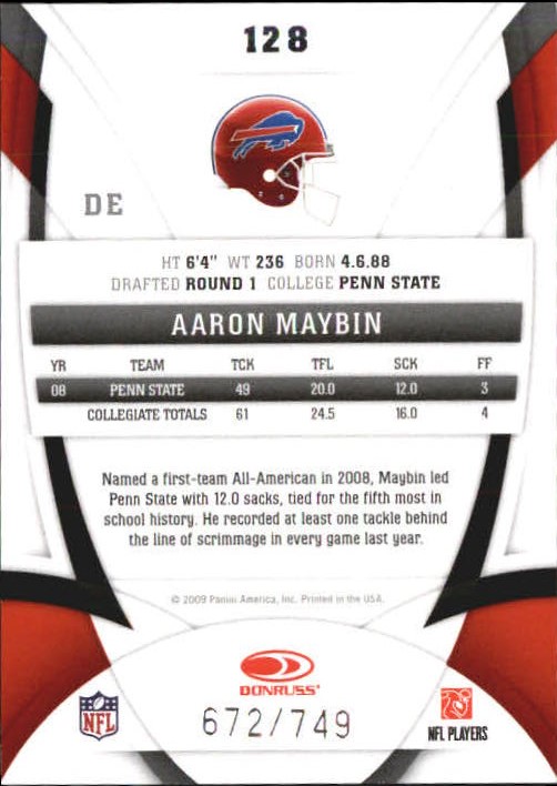 2009 Certified #128 Aaron Maybin RC back image