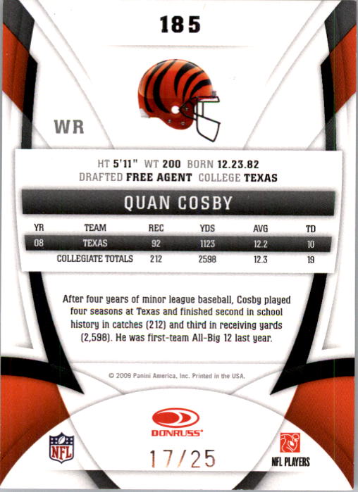 2009 Certified Mirror Gold #185 Quan Cosby back image