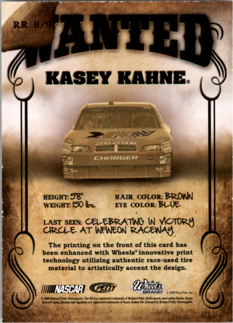 2009 Wheels Main Event Renegade Rounders Wanted #RR8 Kasey Kahne back image
