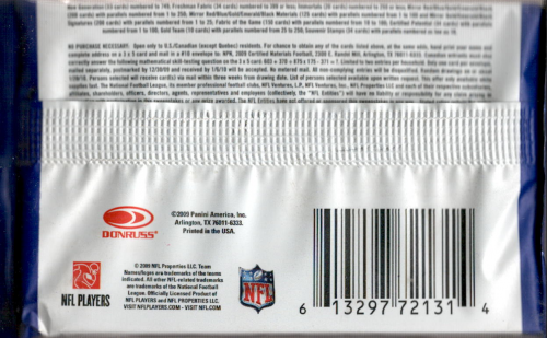 2009 Certified Football Hobby Pack back image