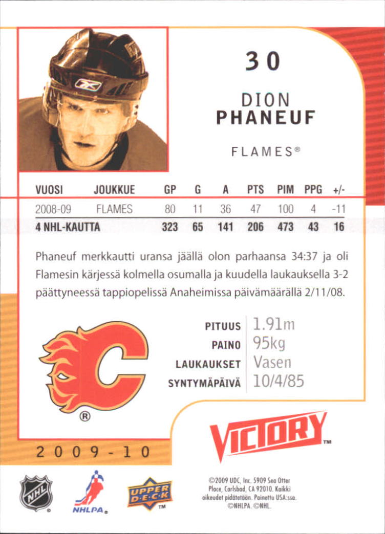 2009-10 Finnish Upper Deck Victory #30 Dion Phaneuf back image