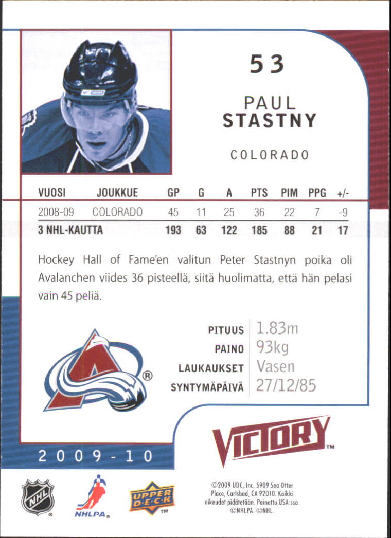 2009-10 Finnish Upper Deck Victory #53 Paul Stastny back image