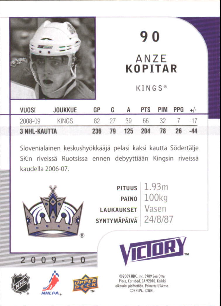 2009-10 Finnish Upper Deck Victory #90 Anze Kopitar back image