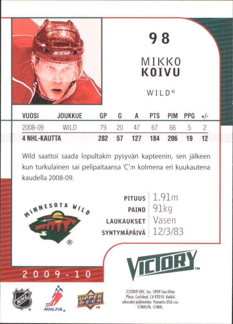 2009-10 Finnish Upper Deck Victory #98 Mikko Koivu back image
