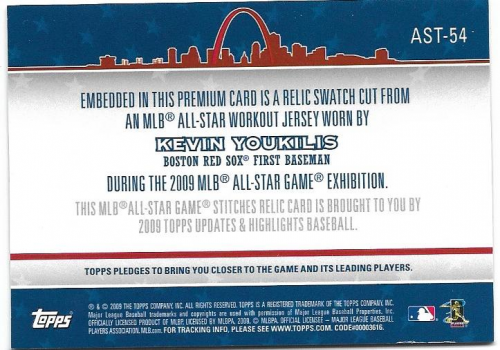 2009 Topps Update All-Star Stitches #AST54 Kevin Youkilis back image