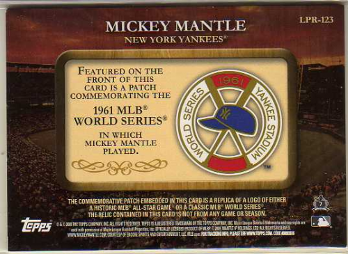 2009 Topps Legends Commemorative Patch #LPR123 Mickey Mantle back image