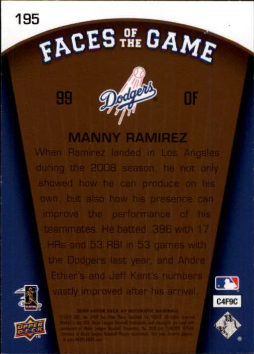 2009 SP Authentic Copper #195 Manny Ramirez FG back image