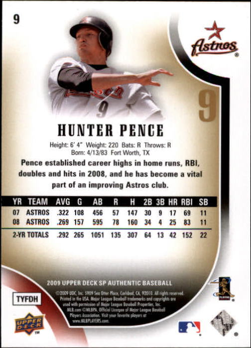 2009 SP Authentic Silver #9 Hunter Pence back image
