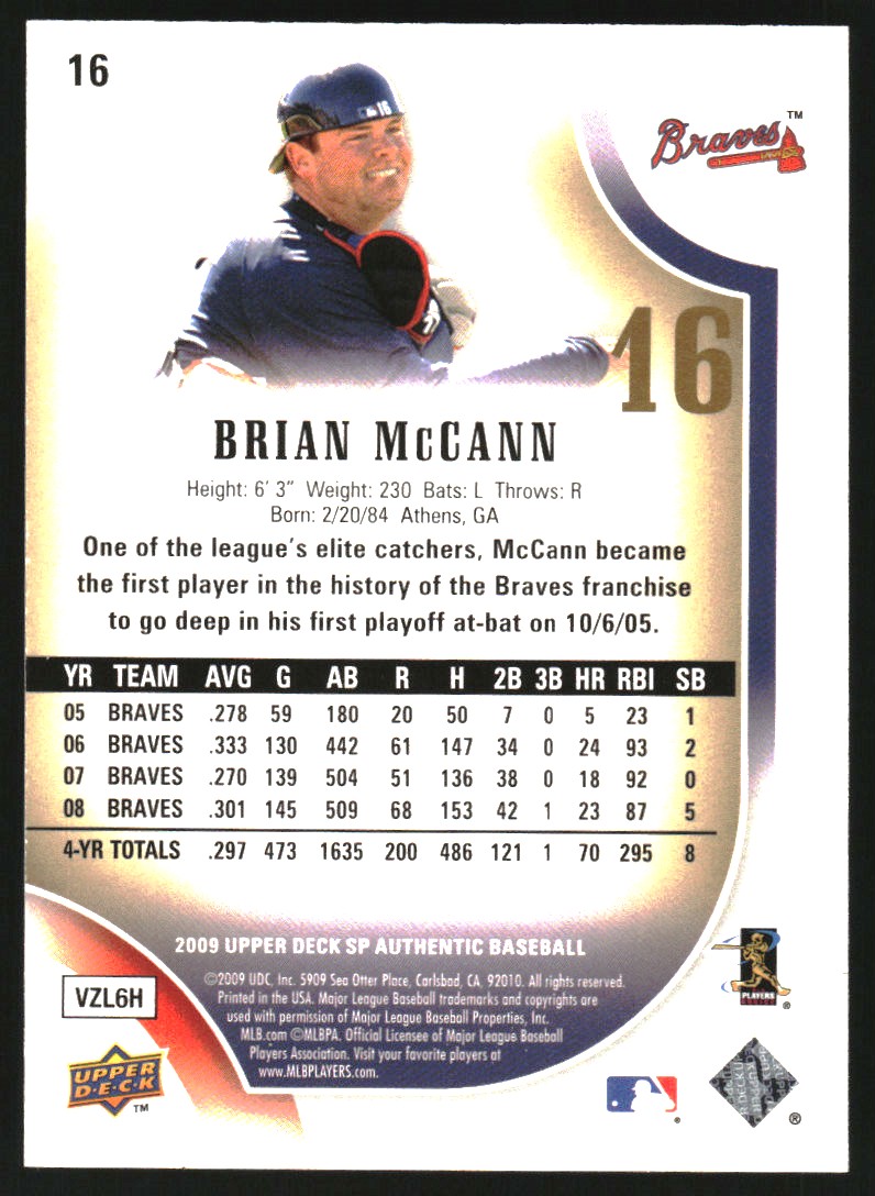 2009 SP Authentic Silver #16 Brian McCann back image