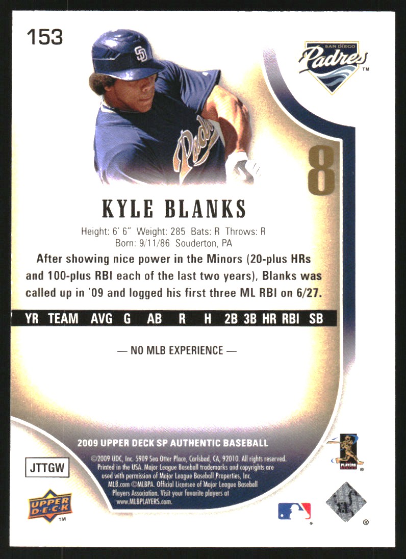 2009 SP Authentic Silver #153 Kyle Blanks back image