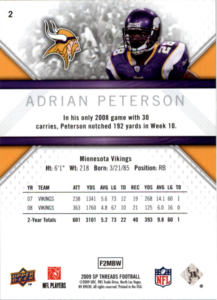 2009 SP Threads #2 Adrian Peterson back image