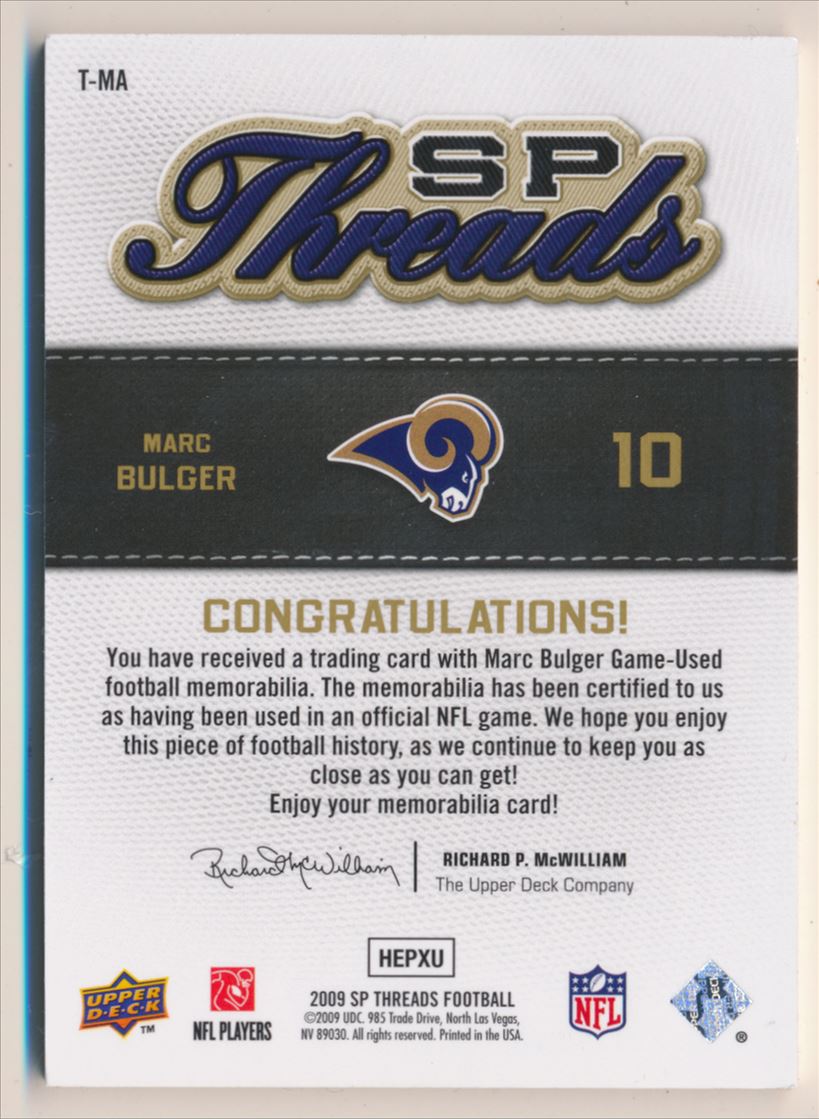 2009 SP Threads SP Threads Patch #TMA Marc Bulger back image