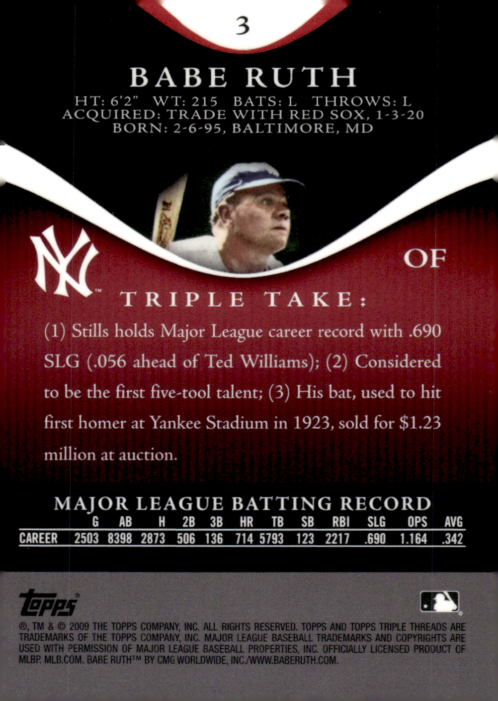 2009 Topps Triple Threads #3 Babe Ruth back image