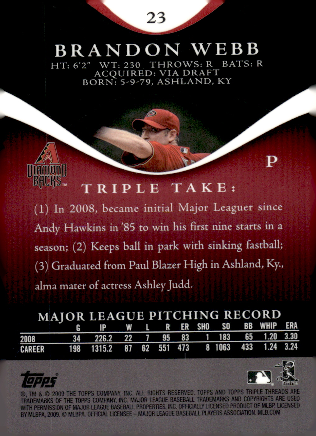 2009 Topps Triple Threads #23 Brandon Webb back image