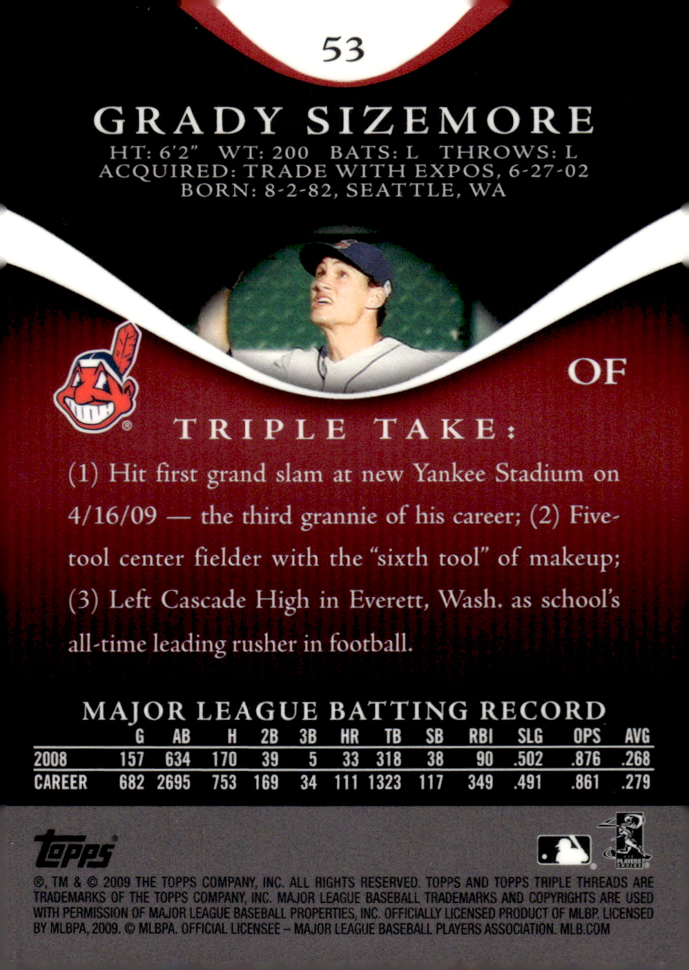 2009 Topps Triple Threads #53 Grady Sizemore back image