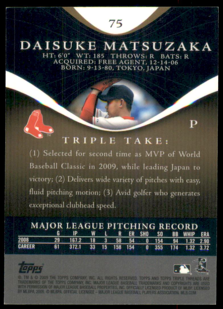2009 Topps Triple Threads Gold #75 Daisuke Matsuzaka back image