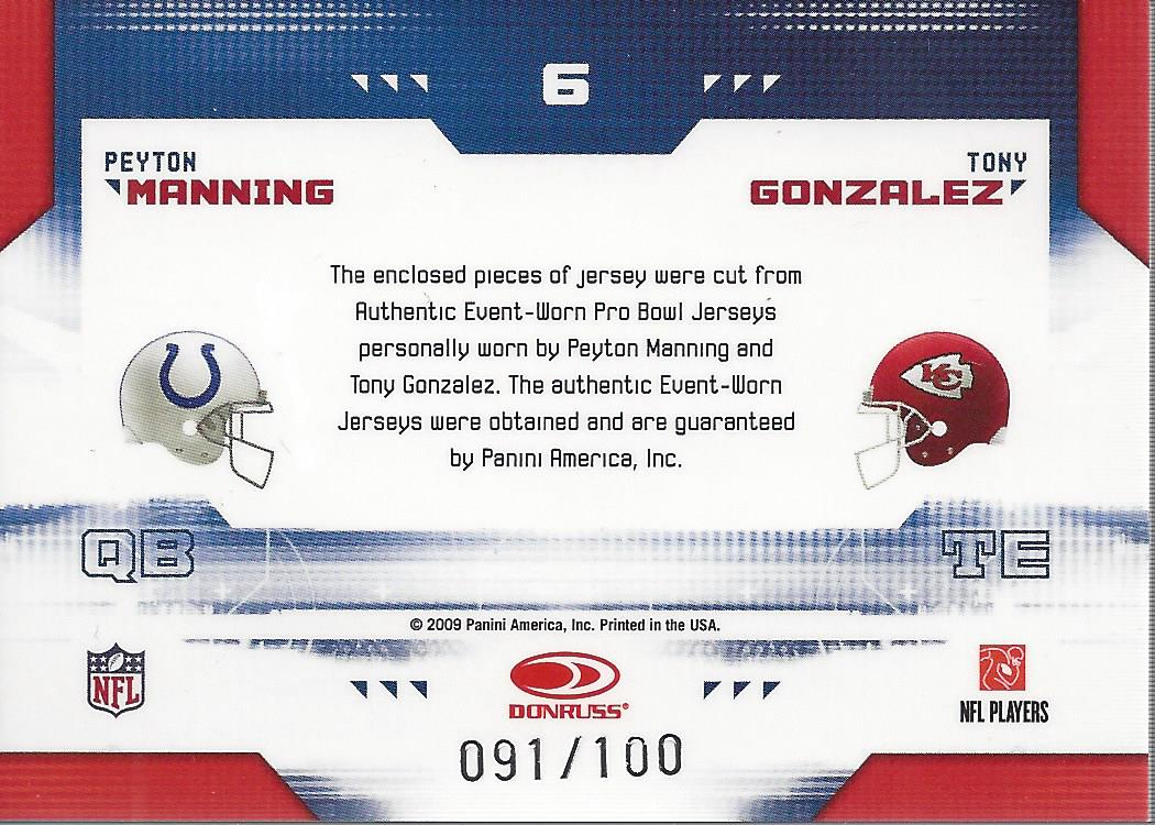 2009 Limited Pro Bowl Materials Combo #6 Peyton Manning/Tony Gonzalez back image