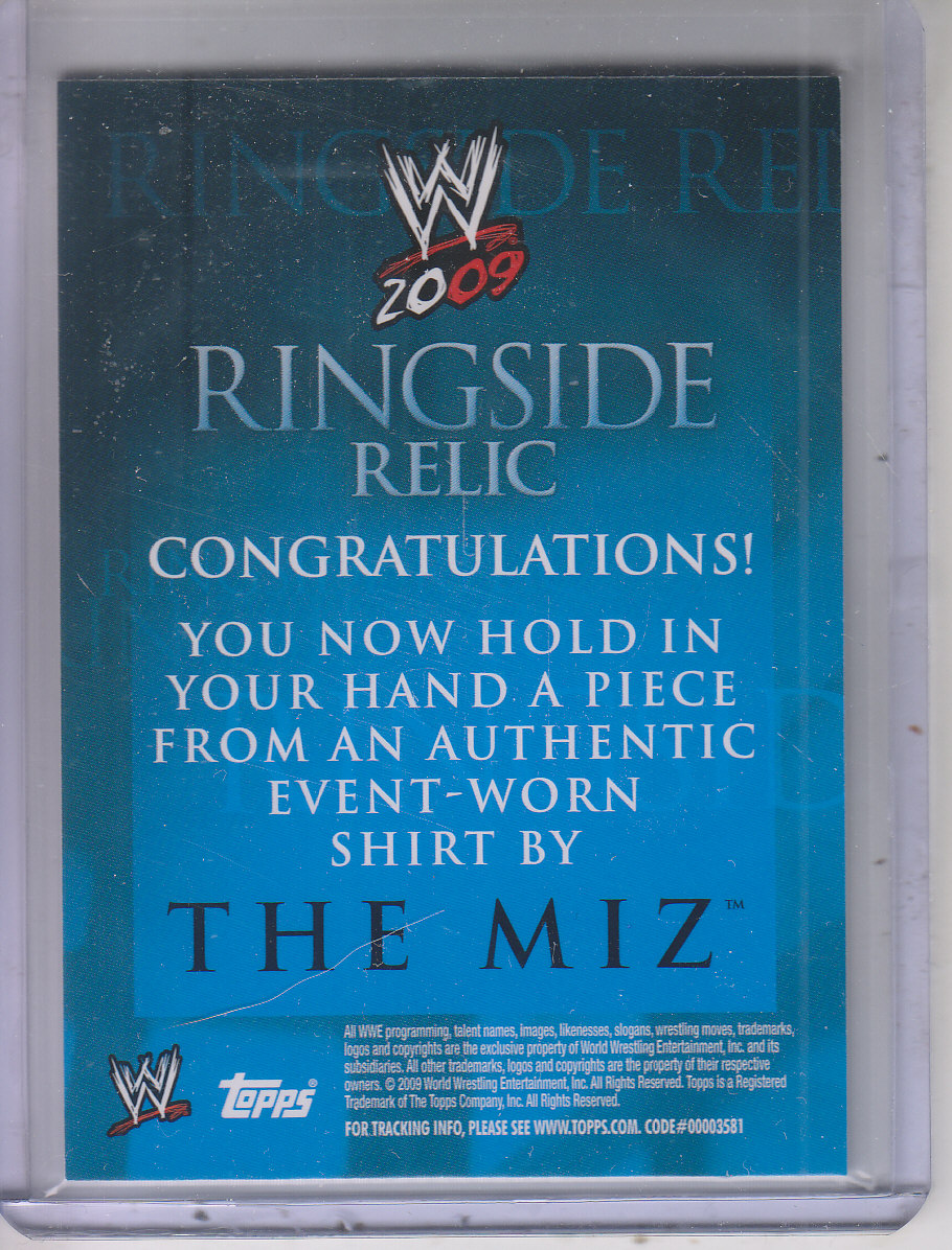 2009 Topps WWE Event-Worn Ringside Relics #NNO Miz (looking left) back image