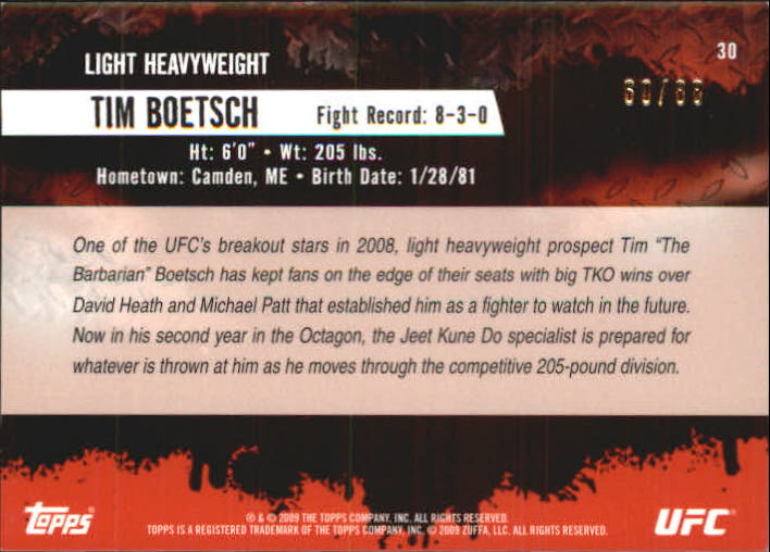2009 Topps UFC Bronze #30 Tim Boetsch back image