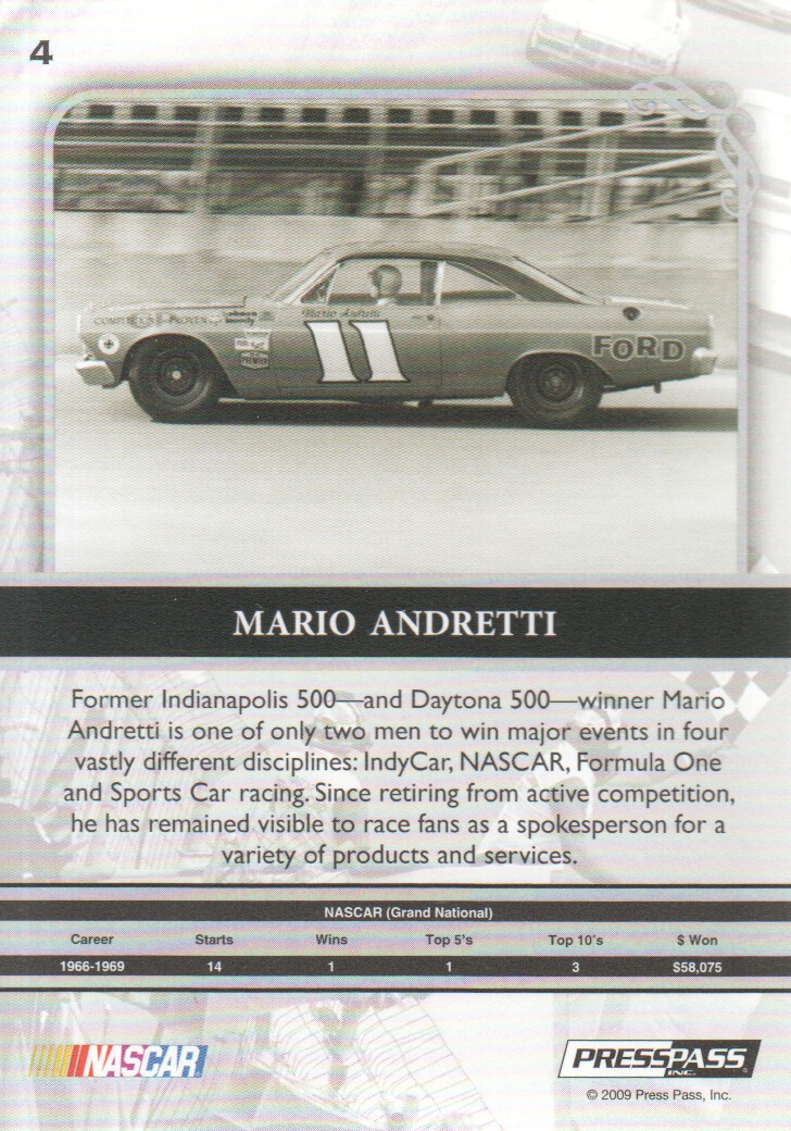 2009 Press Pass Legends #4 Mario Andretti back image