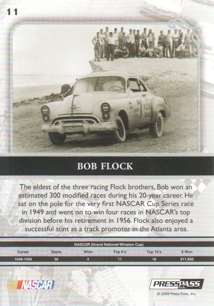 2009 Press Pass Legends #11 Bob Flock back image