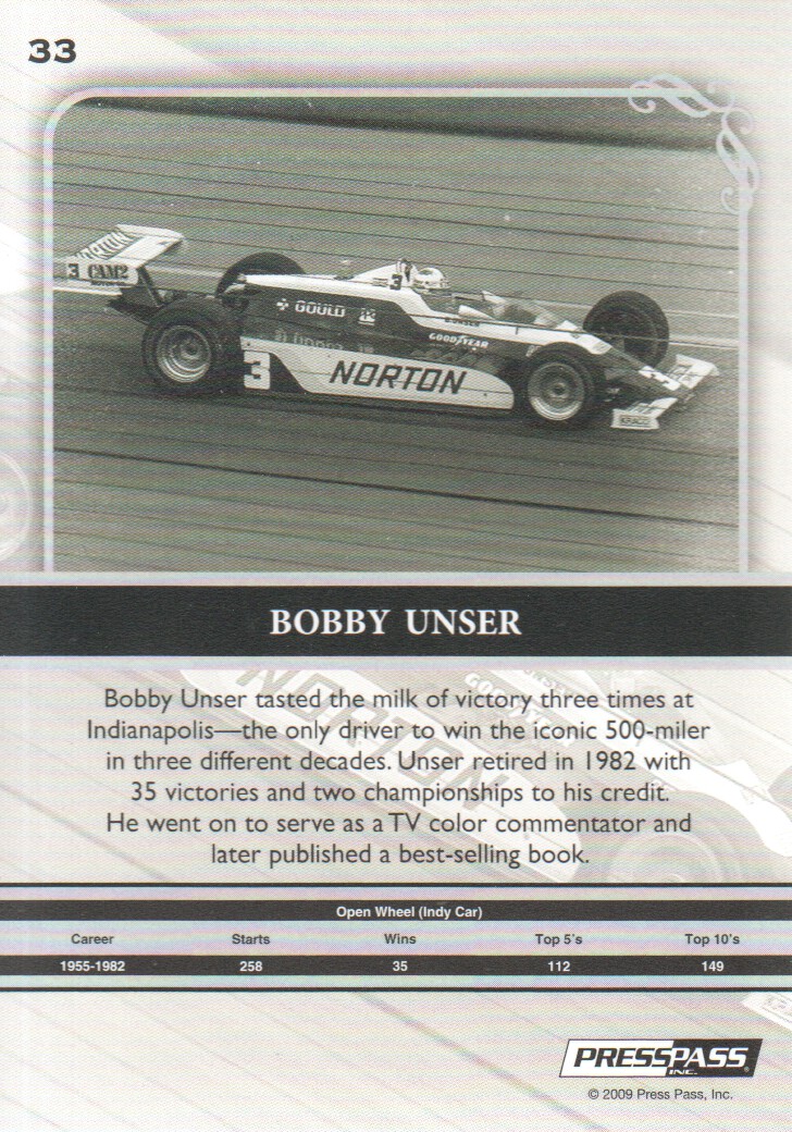 2009 Press Pass Legends #33 Bobby Unser back image