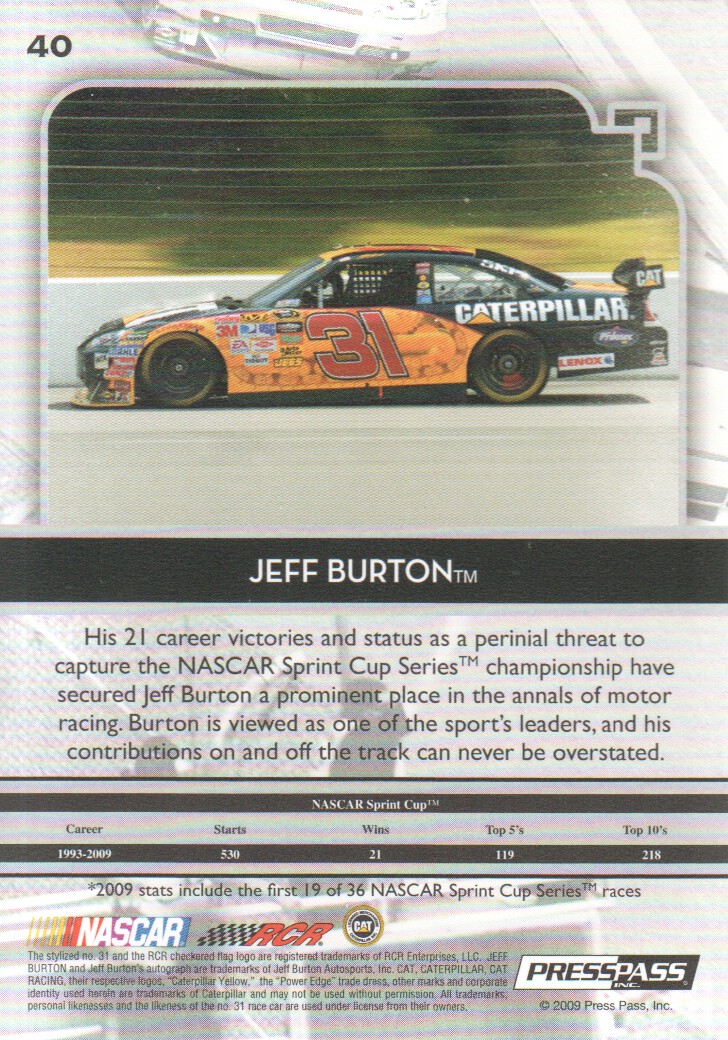 2009 Press Pass Legends #40 Jeff Burton back image