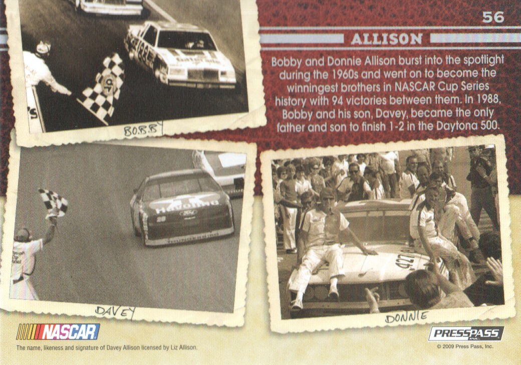 2009 Press Pass Legends #56 Bobby Allison/Davey Allison/Donnie Allison back image
