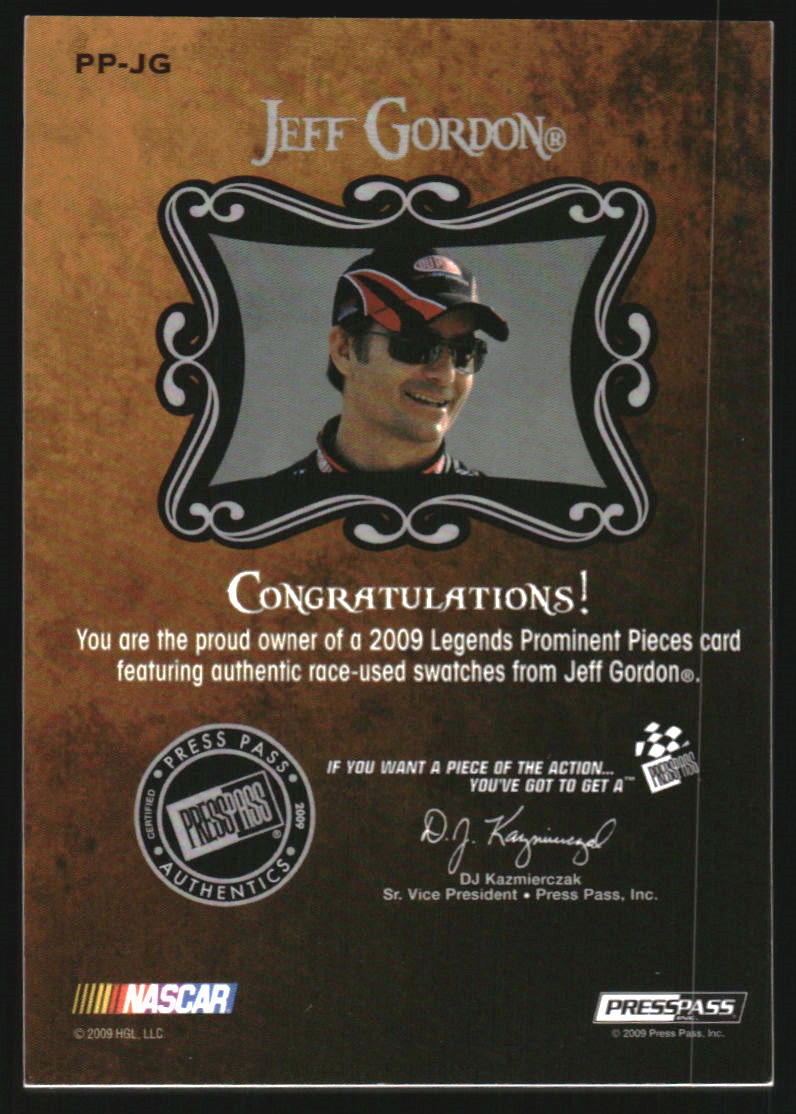 2009 Press Pass Legends Prominent Pieces Silver #PPJG Jeff Gordon back image