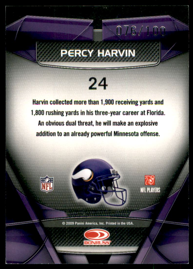 2009 Donruss Gridiron Gear Performers Gold #24 Percy Harvin back image