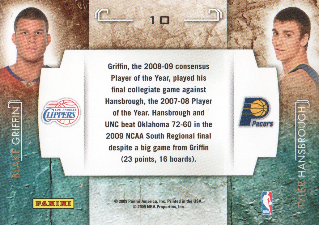 2009-10 Rookies and Stars Studio Combo Rookies #10 Blake Griffin/Tyler Hansbrough back image
