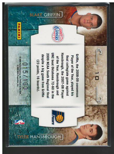 2009-10 Rookies and Stars Studio Combo Rookies Black #10 Blake Griffin/Tyler Hansbrough back image