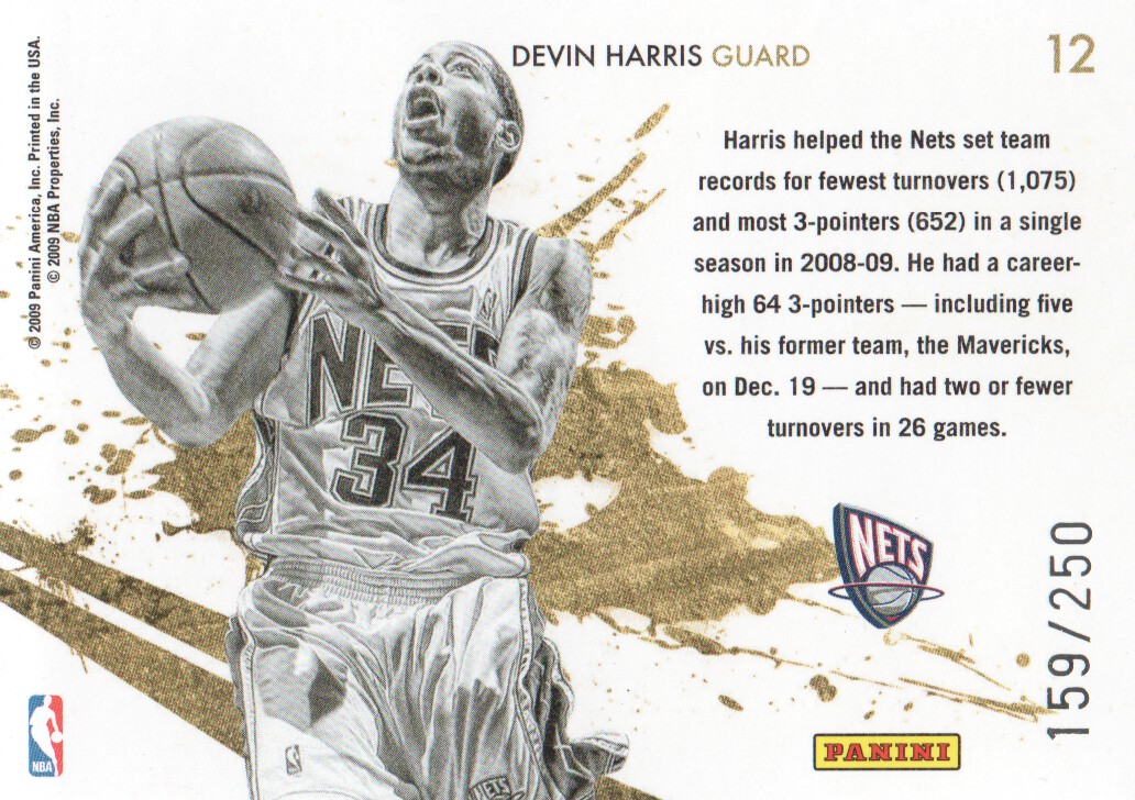 2009-10 Rookies and Stars Gold Stars Holofoil #12 Devin Harris back image