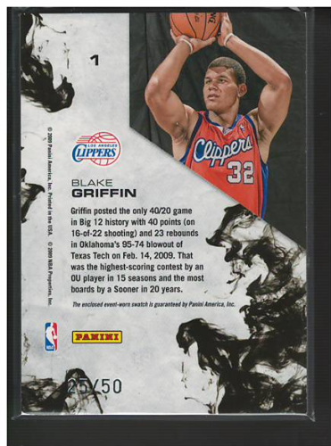 2009-10 Rookies and Stars Dress for Success Materials Prime #1 Blake Griffin back image