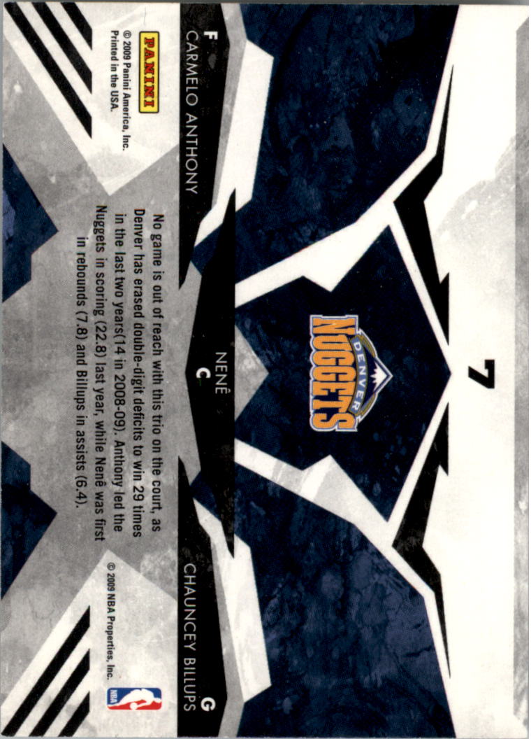 2009-10 Rookies and Stars Team Leaders #7 Carmelo Anthony/Nene/Chauncey Billups back image