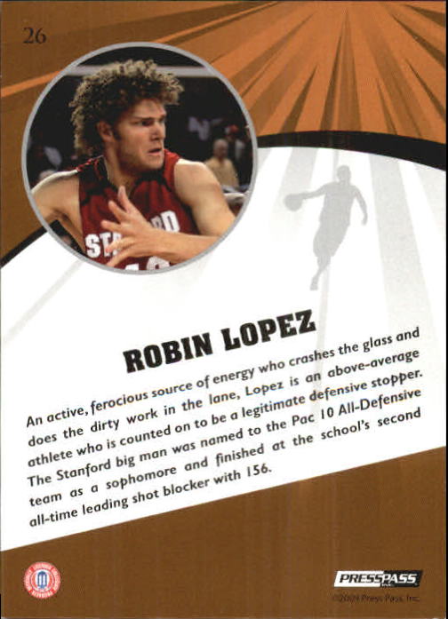 2009 Press Pass Fusion Bronze #26 Robin Lopez back image