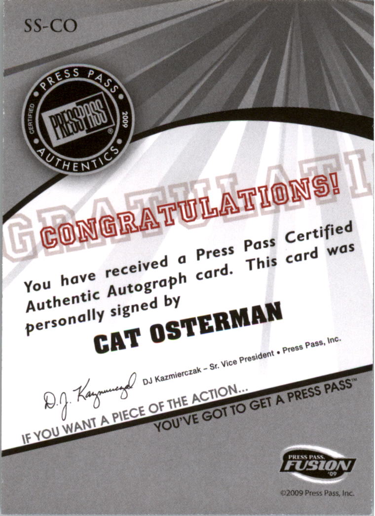 2009 Press Pass Fusion Autographs Silver #SSCO Cat Osterman back image