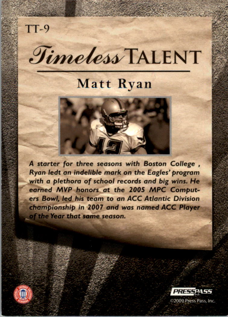 2009 Press Pass Fusion Timeless Talent #TT9 Matt Ryan back image