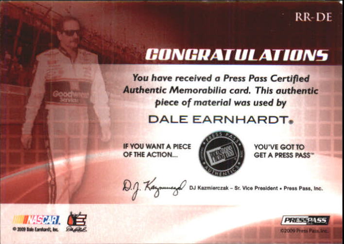 2009 Press Pass Fusion Revered Relics Silver #RRDEJ Dale Earnhardt, Jr./65 back image